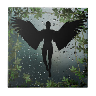 Rainy Ivy Glass Angel Silhouette Tile