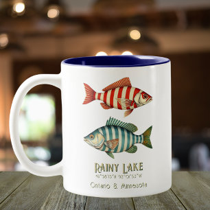 Rainy Lake Minnesota Ontario nautical fish Two-Tone Coffee Mug