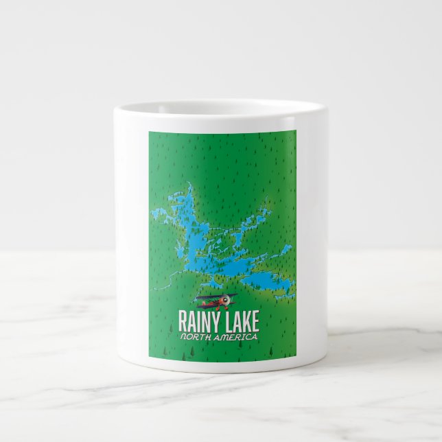 Rainy Lake North american lake map Giant Coffee Mug (Front)