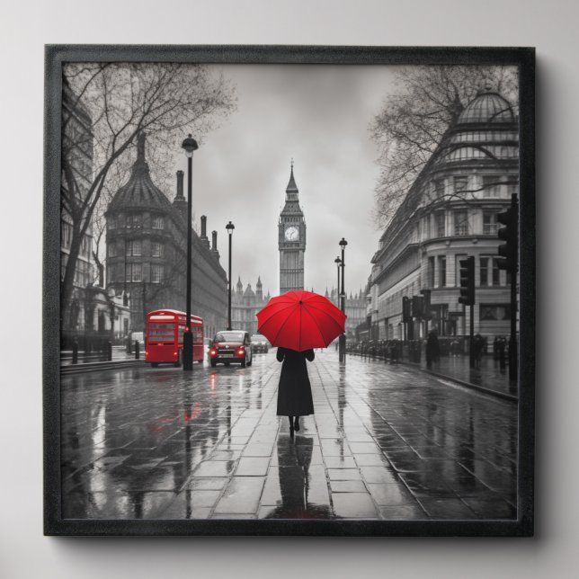 Rainy London Street Red Umbrella Accent Peel And Stick Photo Tile (Front Set)