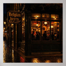 Rainy Night Belgian Pub Ambience Poster