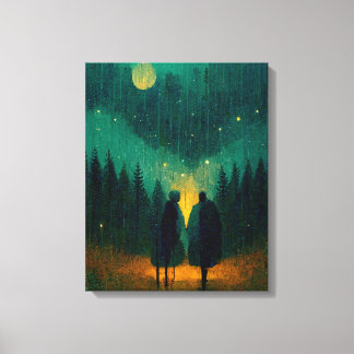 Rainy Night Couple in the Forest Canvas Print