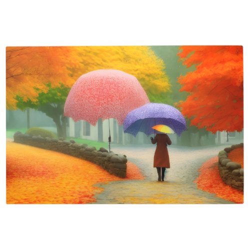 Rainy Path Walk through Autumns Palette Metal Print