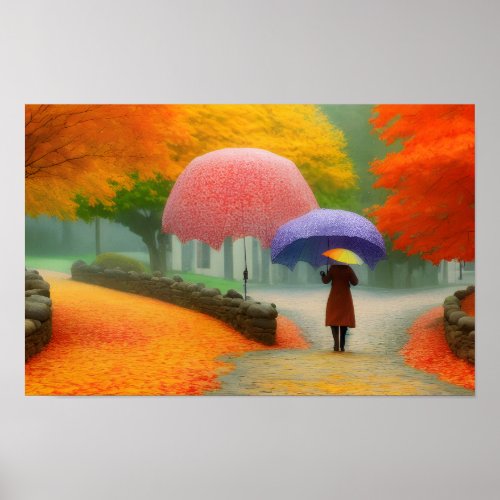 Rainy Path Walk through Autumns Palette Poster