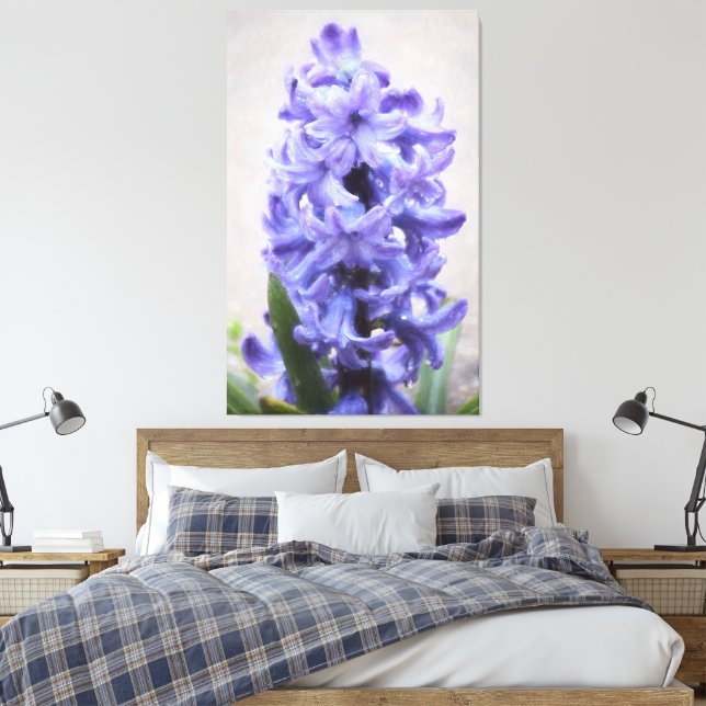 Rainy Purple Hyacinth Wrapped Canvas Print (Insitu(Bedroom))