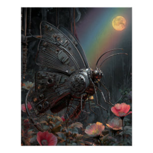 Rainy Rainbow Butterfly Dark Floral Fantasy Poster