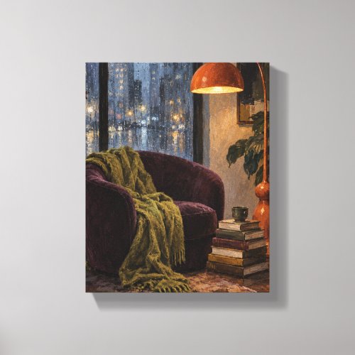 Rainy Reading Nook with Persimmon Lamp - Moody Int Canvas Print