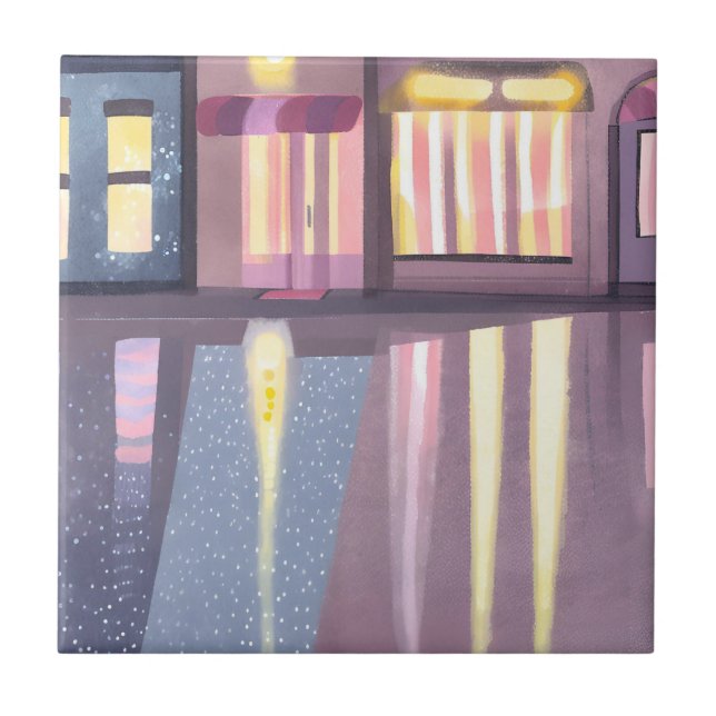 Rainy Reflections | Lofi Contemporary Watercolor Ceramic Tile (Front)
