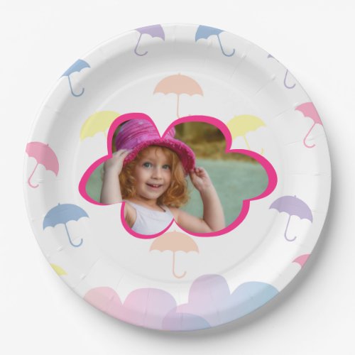 Rainy Season _Pastel Color umbrellas and clouds Paper Plates