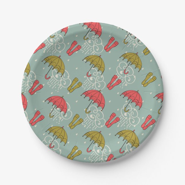 Rainy Season Umbrella Design Paper Plates (Front)