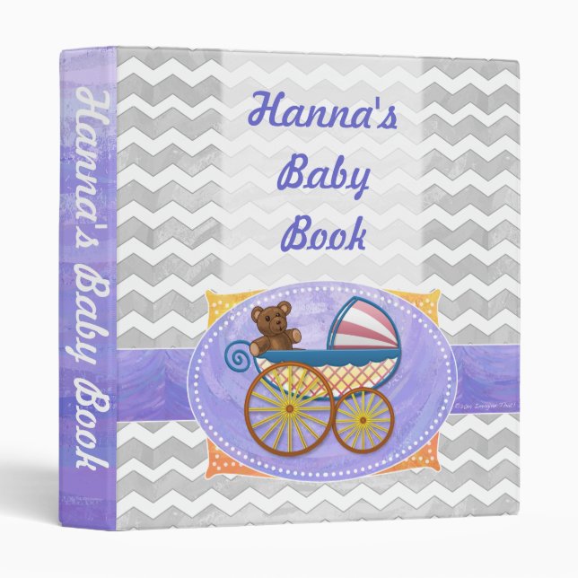 Rainy Sky Gray Chevron and Purple Baby 3 Ring Binder (Front/Spine)