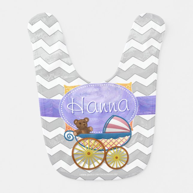 Rainy Sky Gray Chevron and Purple Baby Baby Bib (Front)