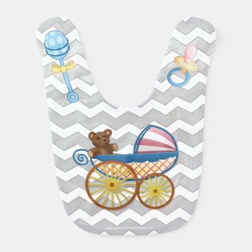 Rainy Sky Gray Chevron and Purple Baby Bib