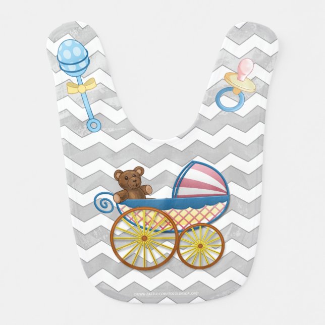 Rainy Sky Gray Chevron and Purple Baby Bib (Front)