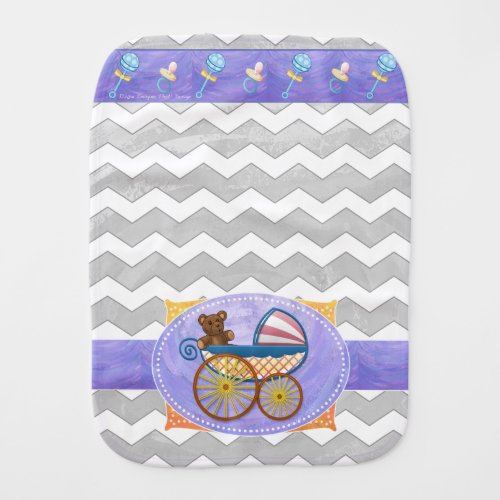 Rainy Sky Gray Chevron and Purple Baby Burp Cloth