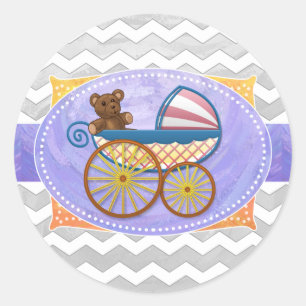 Rainy Sky Gray Chevron and Purple Baby Classic Round Sticker