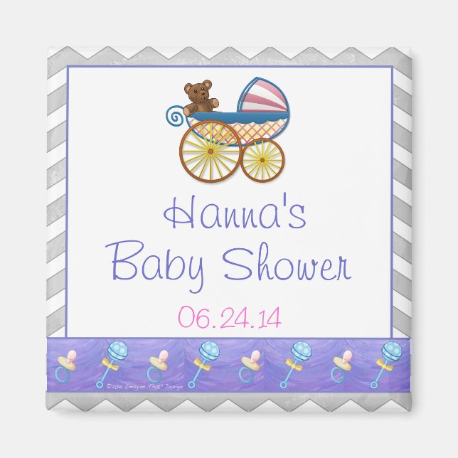 Rainy Sky Gray Chevron and Purple Baby Magnet (Front)