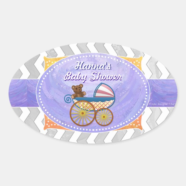 Rainy Sky Gray Chevron and Purple Baby Oval Sticker (Front)