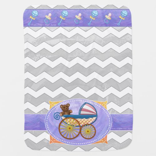 Rainy Sky Gray Chevron and Purple Baby Stroller Blanket