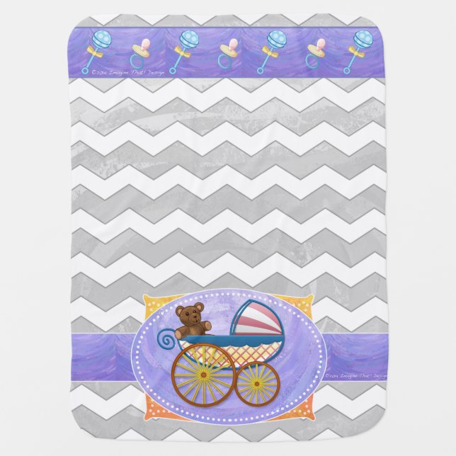 Rainy Sky Gray Chevron and Purple Baby Stroller Blanket (Front)