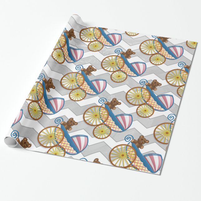 Rainy Sky Gray Chevron and Purple Baby Wrapping Paper (Unrolled)
