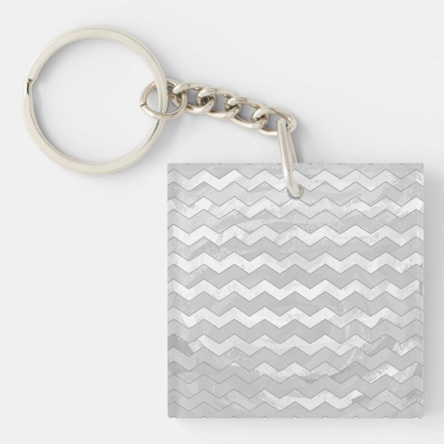 Rainy Sky Gray Chevron Pattern Keychain (Front)