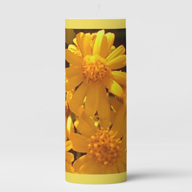 Rainy Spring Blooming Sunflower Pillar Candle (Front)