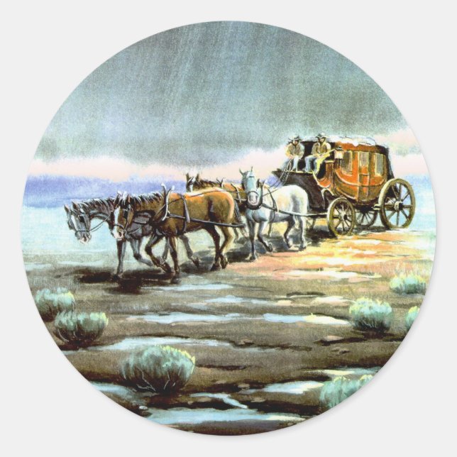 RAINY STAGECOACH by SHARON SHARPE Classic Round Sticker (Front)