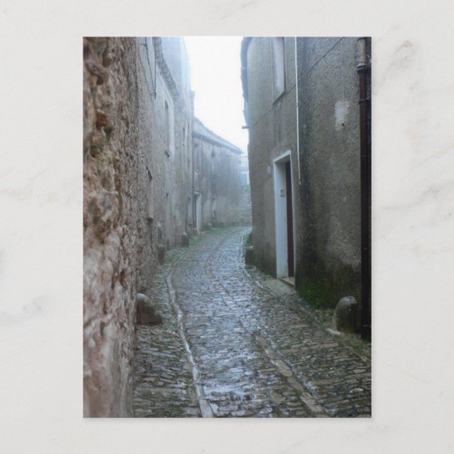 Rainy Street in Erice Sicily Postcard (Front)