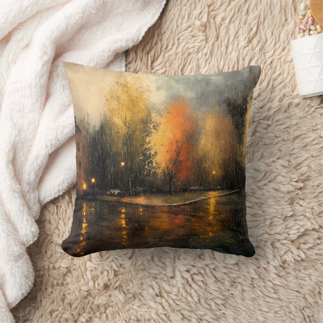 Rainy town abstract Ai art Throw Pillow (Blanket)