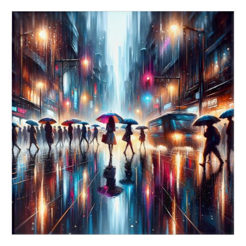 Rainy Urban Symphony City Lights and Reflections Acrylic Print