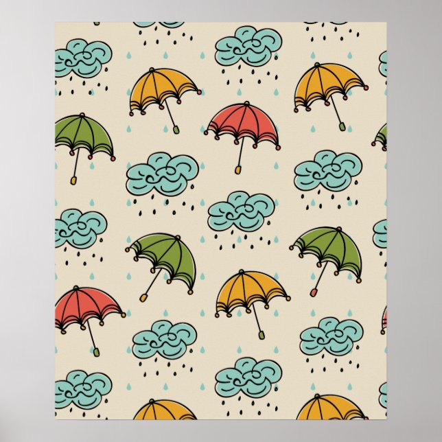 Rainy Water drops and Umbrellas Poster (Front)