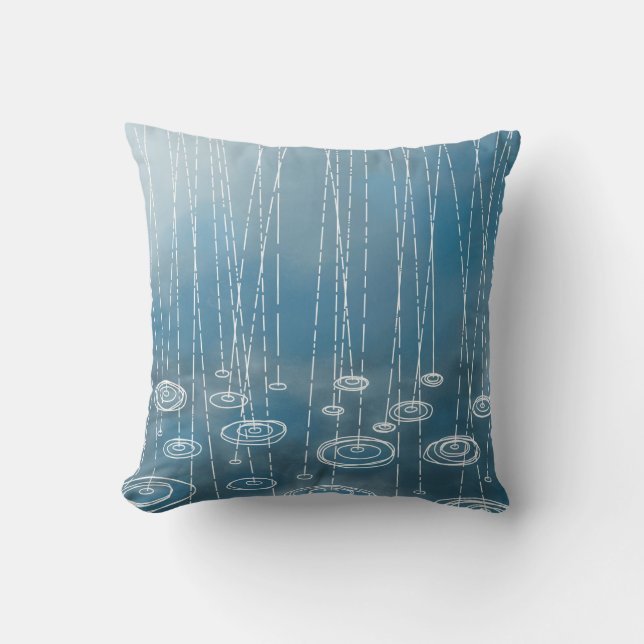 Rainy Weather Blue Throw Pillow (Front)