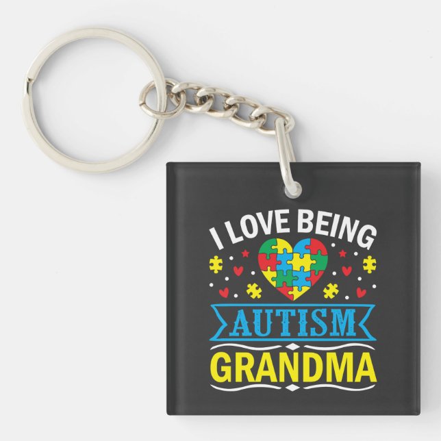 raise awareness about autism, Proud autism grandma Keychain (Front)