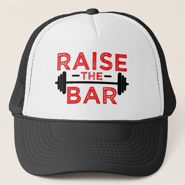 Raise the Bar funny fitness gym saying hat red (Front)
