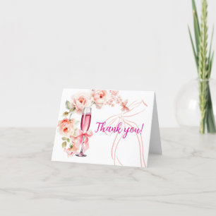 Raise the Glass Blush Roses Bridal Shower  Thank You Card