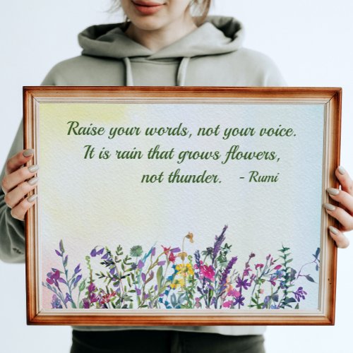 Raise Your Words Quote Watercolor Wildflowers  Poster