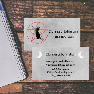 Raised black Cat Red Pentagram Silver Moons Grey Foil Spot Gloss Business Cards
