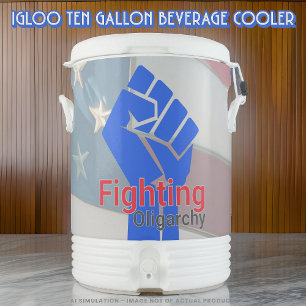Raised Blue Fist! Fighting Oligarchy Campaign Gear Beverage Cooler