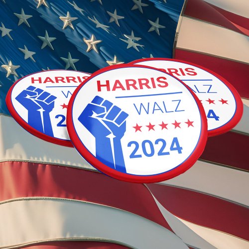 Raised Blue Fist Kamala HarrisWalz 2024 Campaign Button