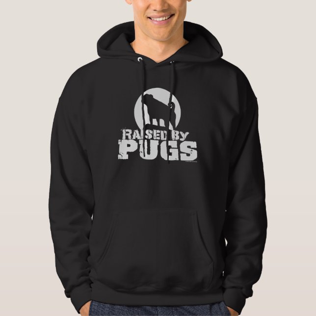 RAISED BY PUGS Dark Hoodie (Front)