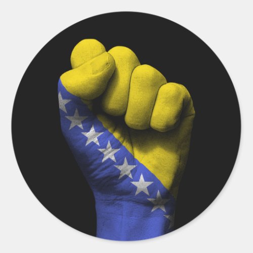 Raised Clenched Fist with Bosnian Flag Classic Round Sticker