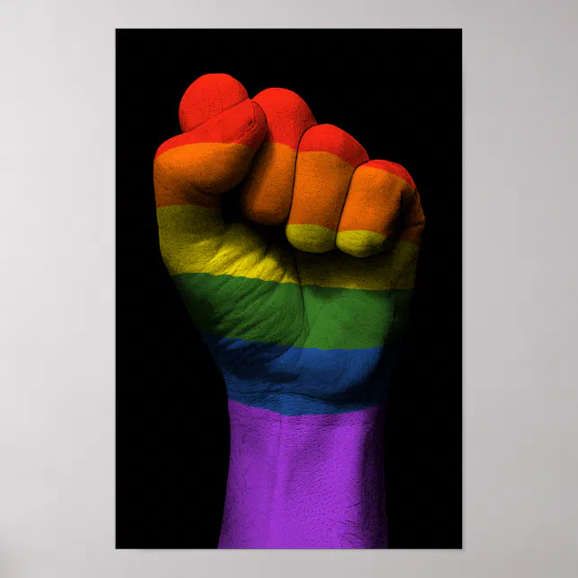 Raised Clenched Fist with Gay Pride Rainbow Flag Poster | Zazzle