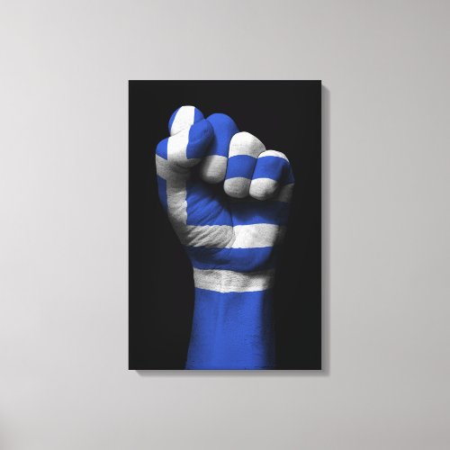 Raised Clenched Fist with Greek Flag Canvas Print