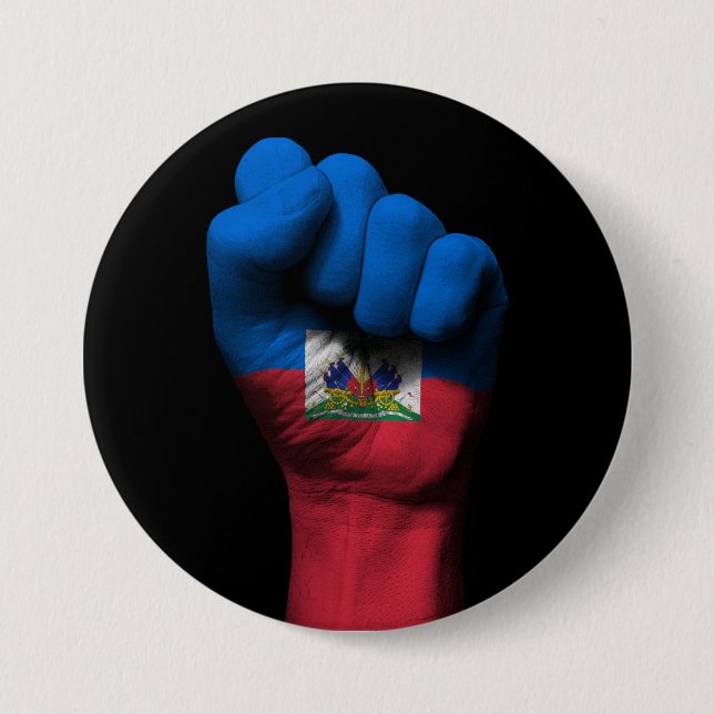 Raised Clenched Fist with Haitian Flag Button (Front)