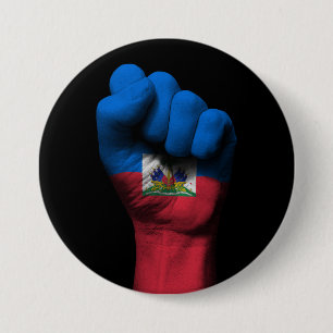 Raised Clenched Fist with Haitian Flag Button