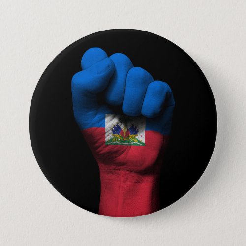 Raised Clenched Fist with Haitian Flag Button