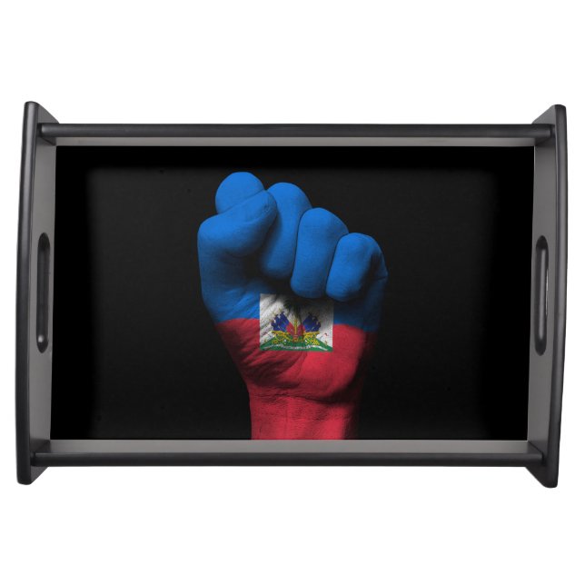 Raised Clenched Fist with Haitian Flag Serving Tray (Front)