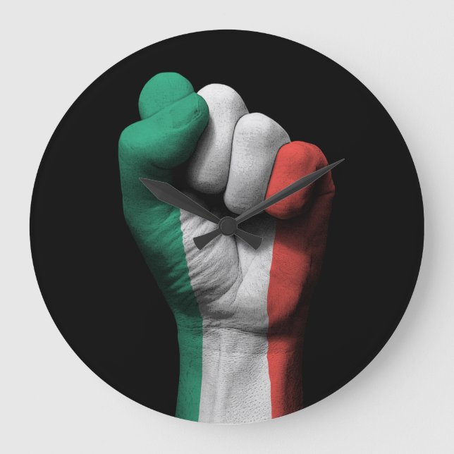 Raised Clenched Fist with Italian Flag Large Clock (Front)