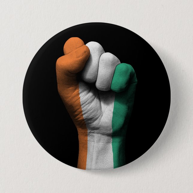 Raised Clenched Fist with Ivory Coast Flag Pinback Button (Front)